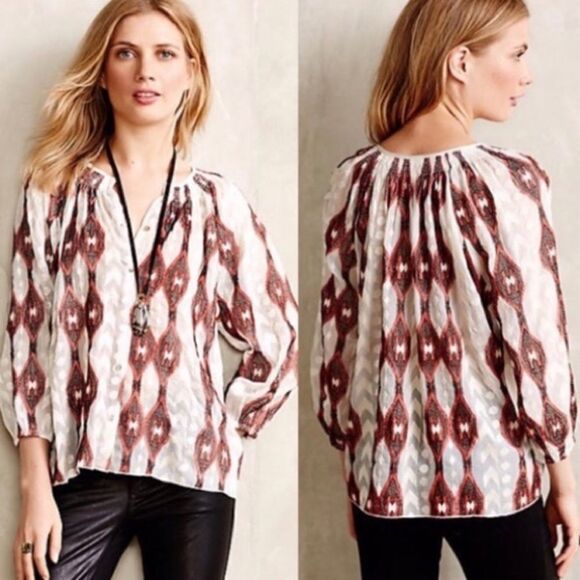 LINE & DOT ANTHROPOLOGIE EMBROIDERED BLOUSE - Picture 2 of 10